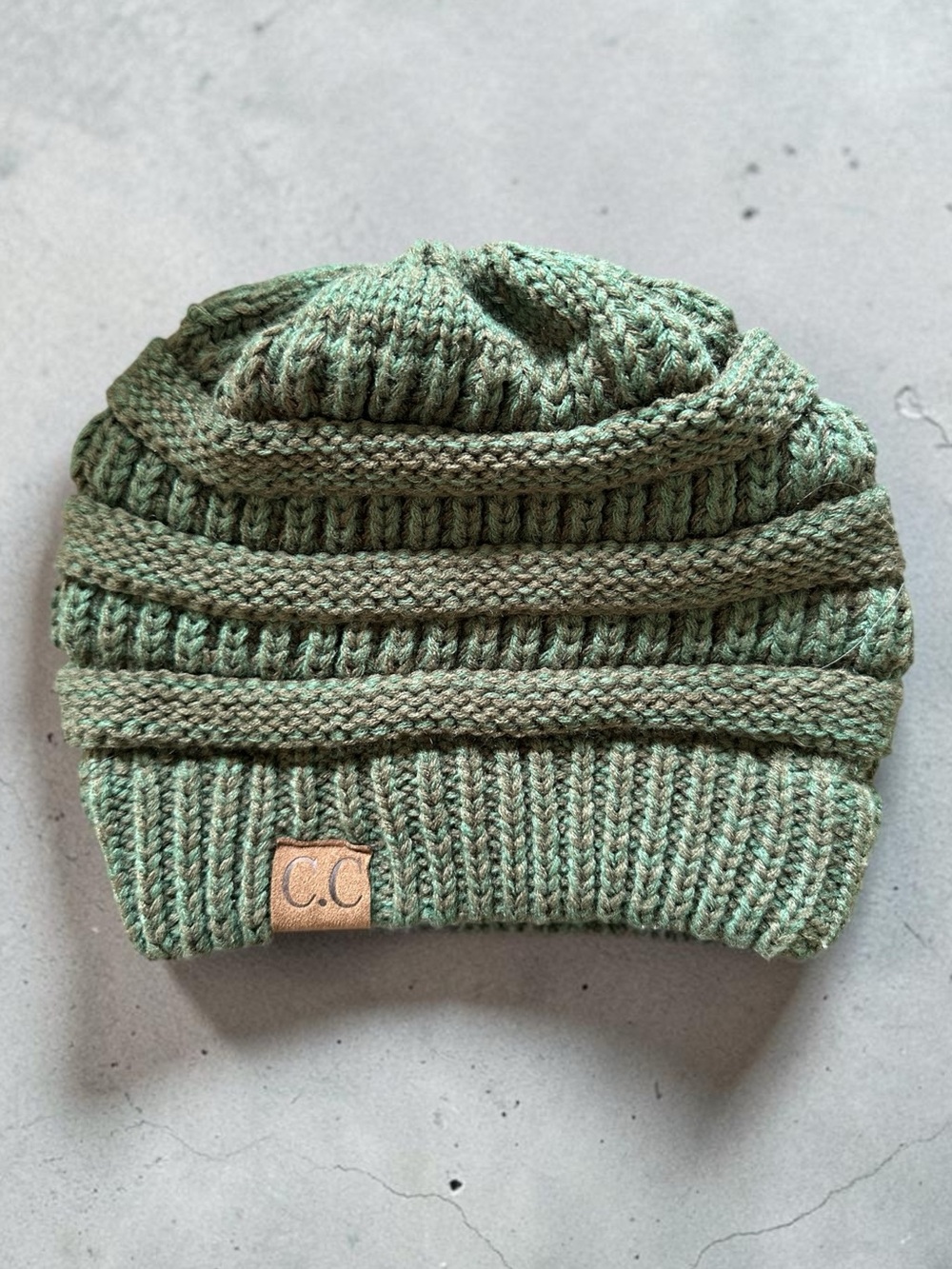 C.C Exclusives Olive Green Chunky Cable Knit Slouchy Beanie Hat